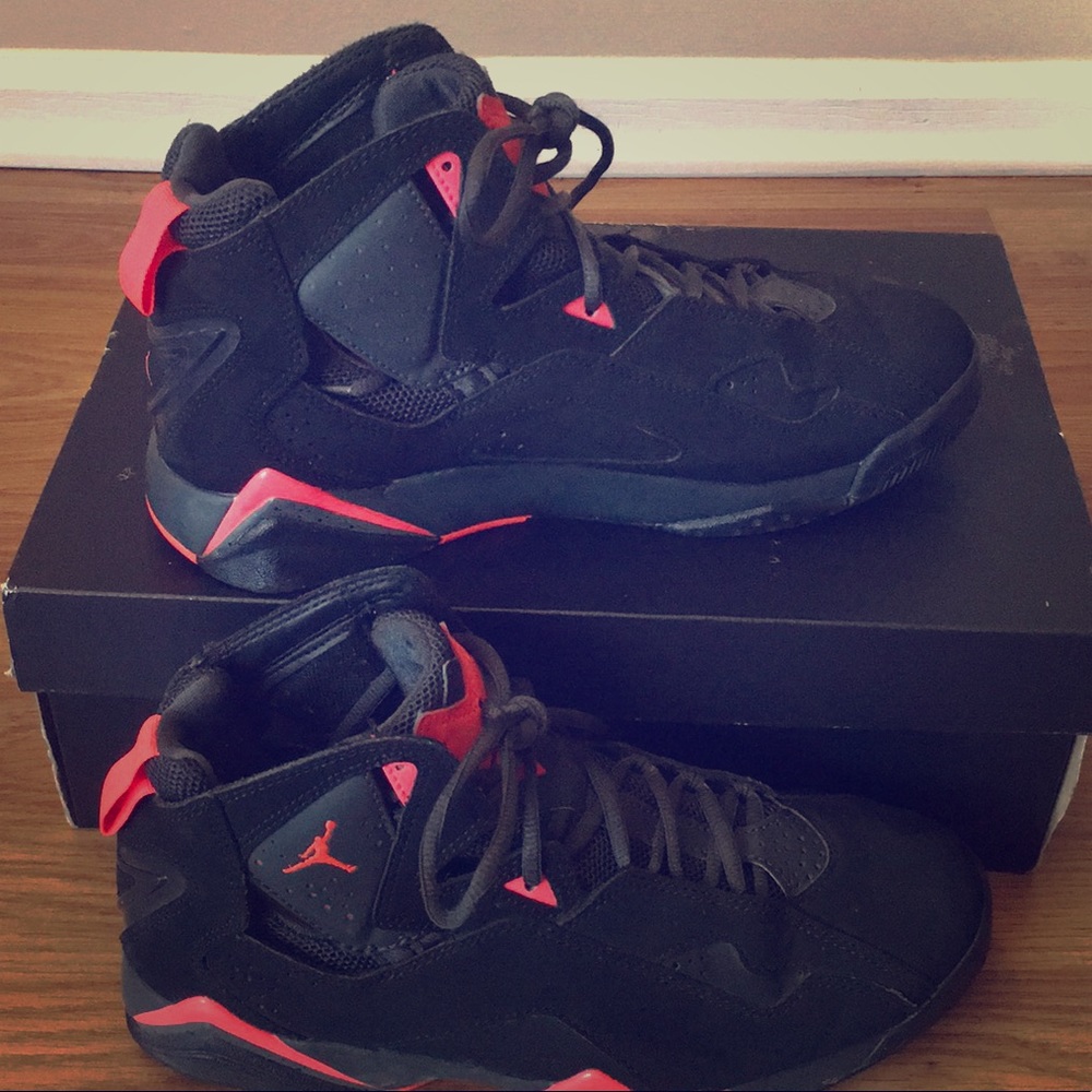 Black and Coral pink Jordan shoes